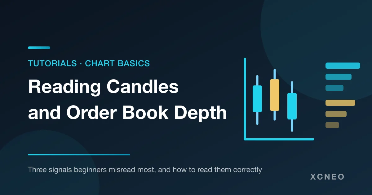 Illustration of candlesticks and order book depth bars