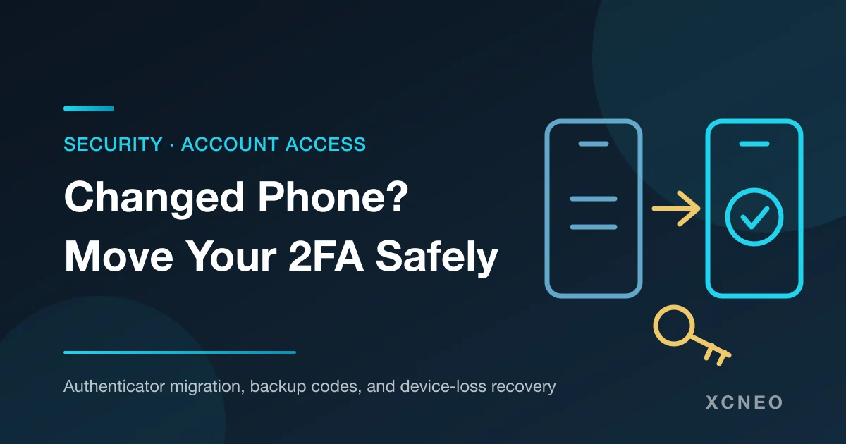 Illustration of moving 2FA between phones: two devices and a key