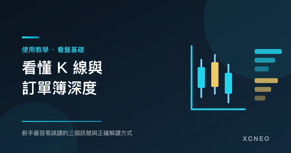 K 線與訂單簿深度示意圖:蠟燭圖與買賣掛單條